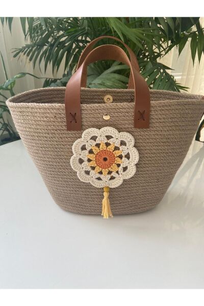 Nev Design Jüt Çanta, Hasır Çanta, Çiçek Detaylı 1