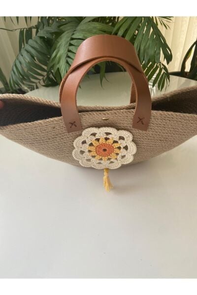 Nev Design Jüt Çanta, Hasır Çanta, Çiçek Detaylı 1