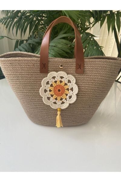 Nev Design Jüt Çanta, Hasır Çanta, Çiçek Detaylı 1