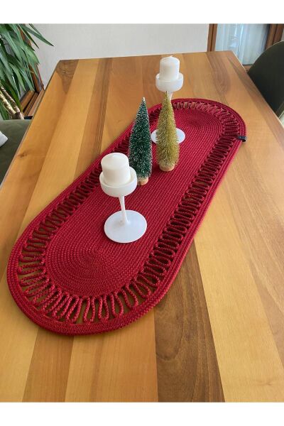 Nev Design Oval Runner, Masa Örtüsü 100x40, Kırmızı