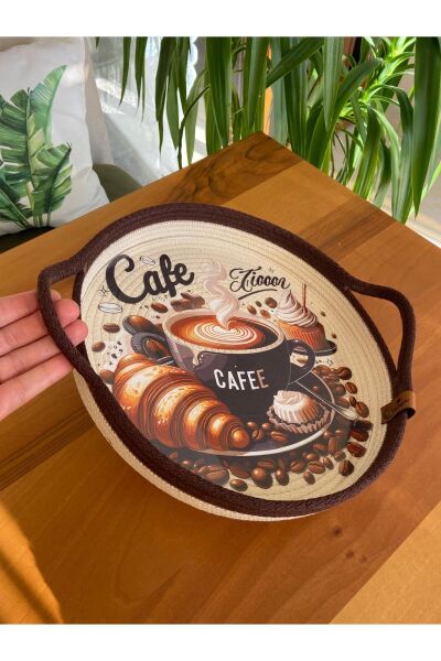 Nev Design Kahve Sunum Tepsisi, Dekoratif, DFT baskı Koyu Kahve-Krem