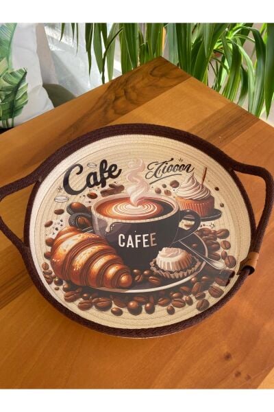 Nev Design Kahve Sunum Tepsisi, Dekoratif, DFT baskı Koyu Kahve-Krem