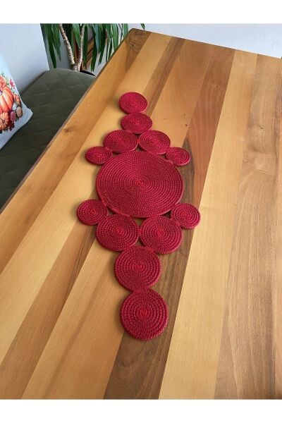 Nev Design Polyester Runner, Masa Örtüsü, Dekoratif, 90x35, Kırmızı