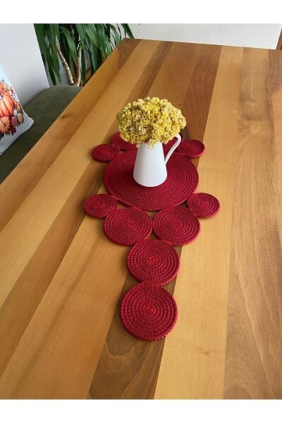 Nev Design Polyester Runner, Masa Örtüsü, Dekoratif, 90x35, Kırmızı