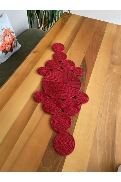 Nev Design Polyester Runner, Masa Örtüsü, Dekoratif, 90x35, Kırmızı