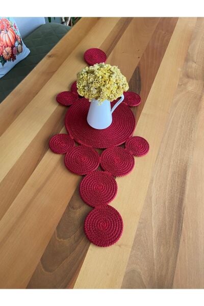 Nev Design Polyester Runner, Masa Örtüsü, Dekoratif, 90x35, Kırmızı