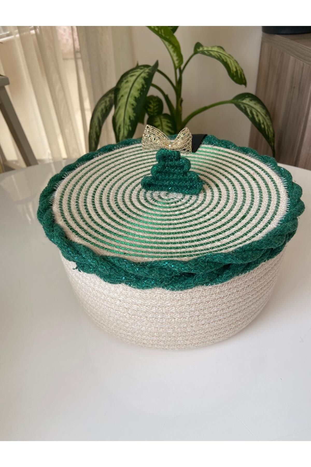 Nev Design Yılbaşı Konsept, Düzenleyici, Dekoratif Kapaklı Sepet, Krem Yeşil