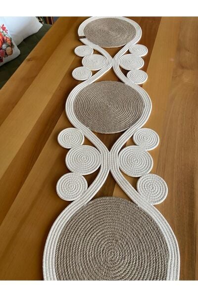 Nev Design Jüt, Runner, Masa Örtüsü 130x33, Krem-Jüt