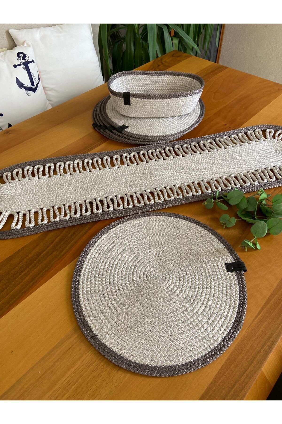 Nev Design 6 Adet Supla (Amerikan Servis), Runner ve Ekmek Sepeti Seti, Leke Turmaz, Gümüş - Antrasit
