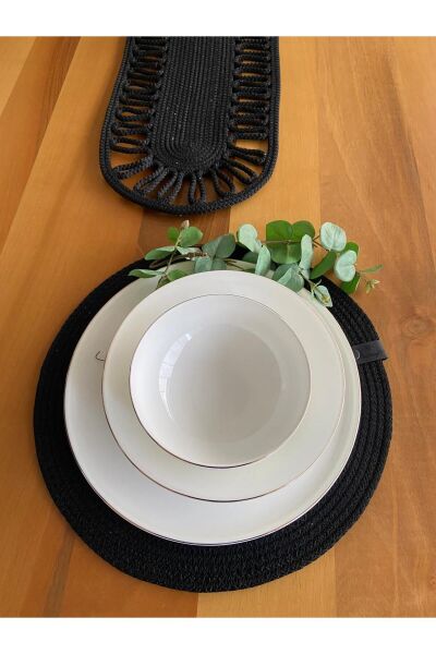 Nev Design 6 Adet Supla (Amerikan Servis), Runner ve Ekmek Sepeti Takımı, Siyah