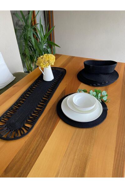 Nev Design 6 Adet Supla (Amerikan Servis), Runner ve Ekmek Sepeti Takımı, Siyah