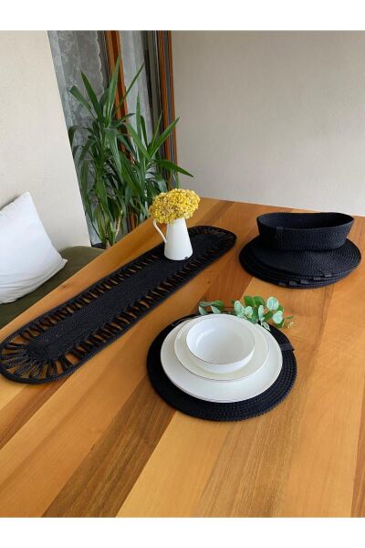 Nev Design 6 Adet Supla (Amerikan Servis), Runner ve Ekmek Sepeti Takımı, Siyah