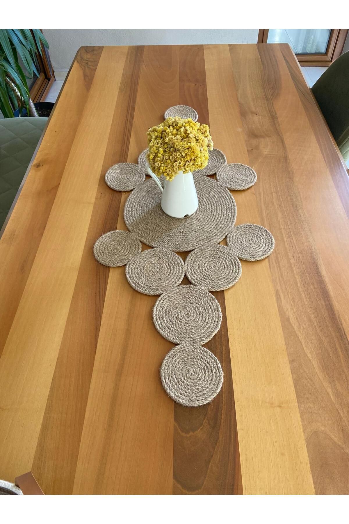 Nev Design %100 Doğal Jüt, Runner, Masa Örtüsü 100x45