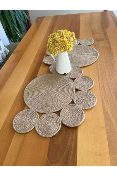 Nev Design %100 Doğal Jüt,  Runner, Masa Örtüsü 90x40