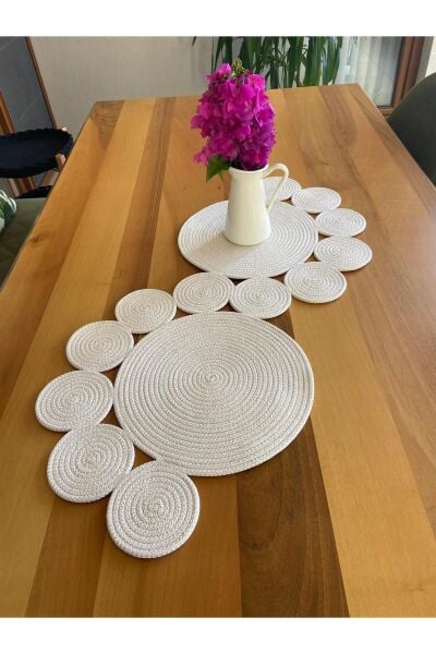 Nev Design Runner 3'lü Set, Masa Örtüsü, Ekru Model 2