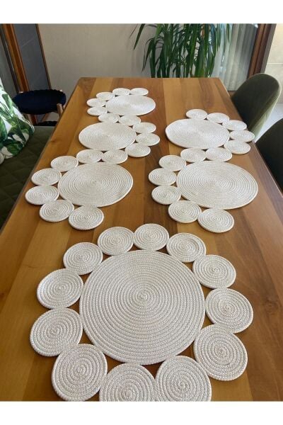 Nev Design Runner 3'lü Set, Masa Örtüsü, Ekru Model 2