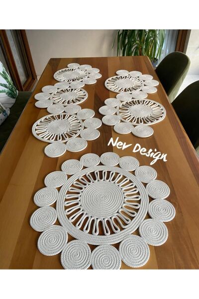 Nev Design Runner 3'lü Set, Masa Örtüsü, Ekru