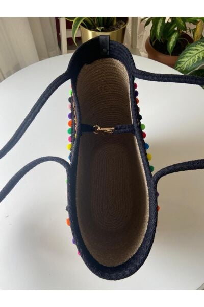 Nev Design Renkli PonPon Detaylı Jüt Plaj Çantası