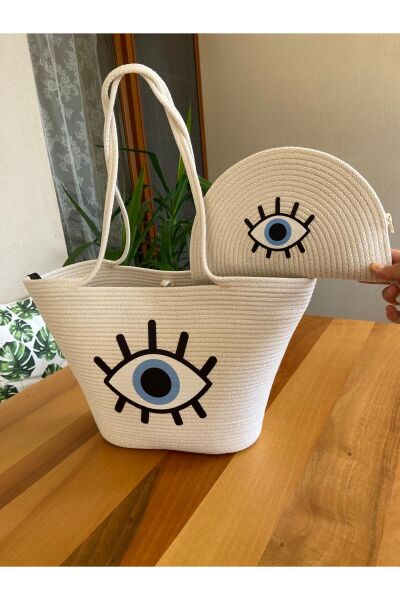 Nev Design Ekru 2'li Plaj Çantası ve D-Clucth Çanta Takımı