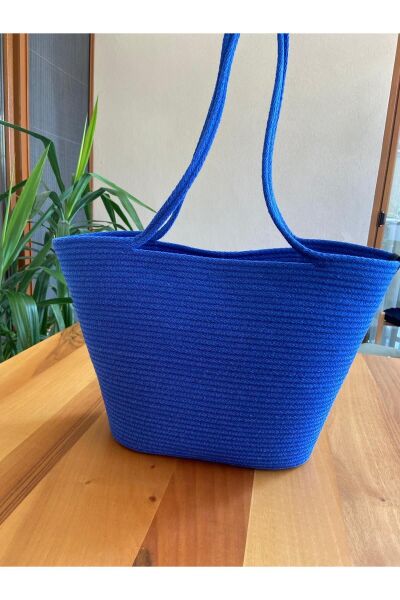 Nev Design ''Beach'' Transfer Baskılı Plaj Çantası Saks Mavisi
