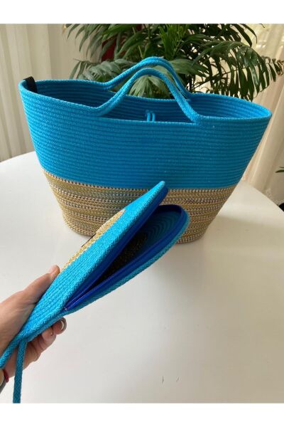 Nev Design 2'li Plaj Çantası ve D Clutch Takım, Mavi, Degradeli