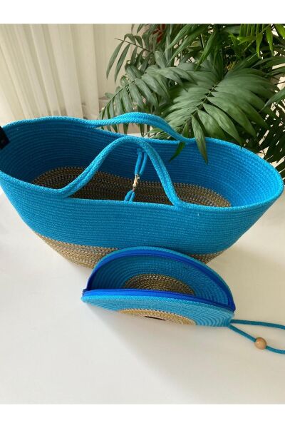 Nev Design 2'li Plaj Çantası ve D Clutch Takım, Mavi, Degradeli