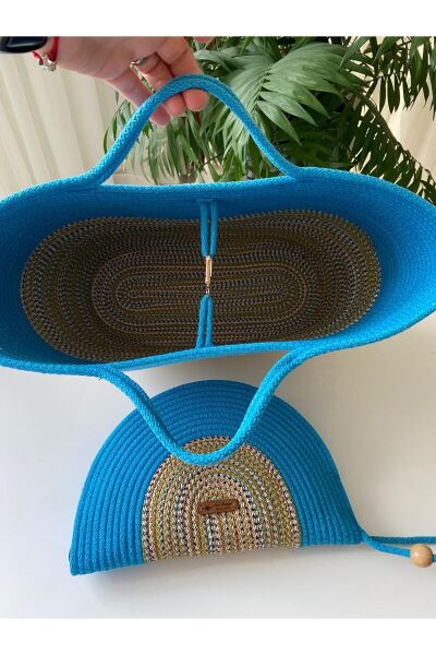 Nev Design 2'li Plaj Çantası ve D Clutch Takım, Mavi, Degradeli