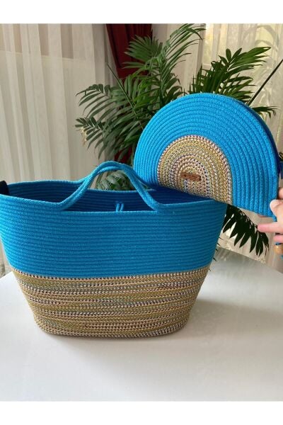 Nev Design 2'li Plaj Çantası ve D Clutch Takım, Mavi, Degradeli