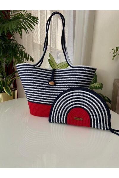 Nev Desig Marine Konsept Plaj Çantası ve D Clutch Çanta 2'li Takım