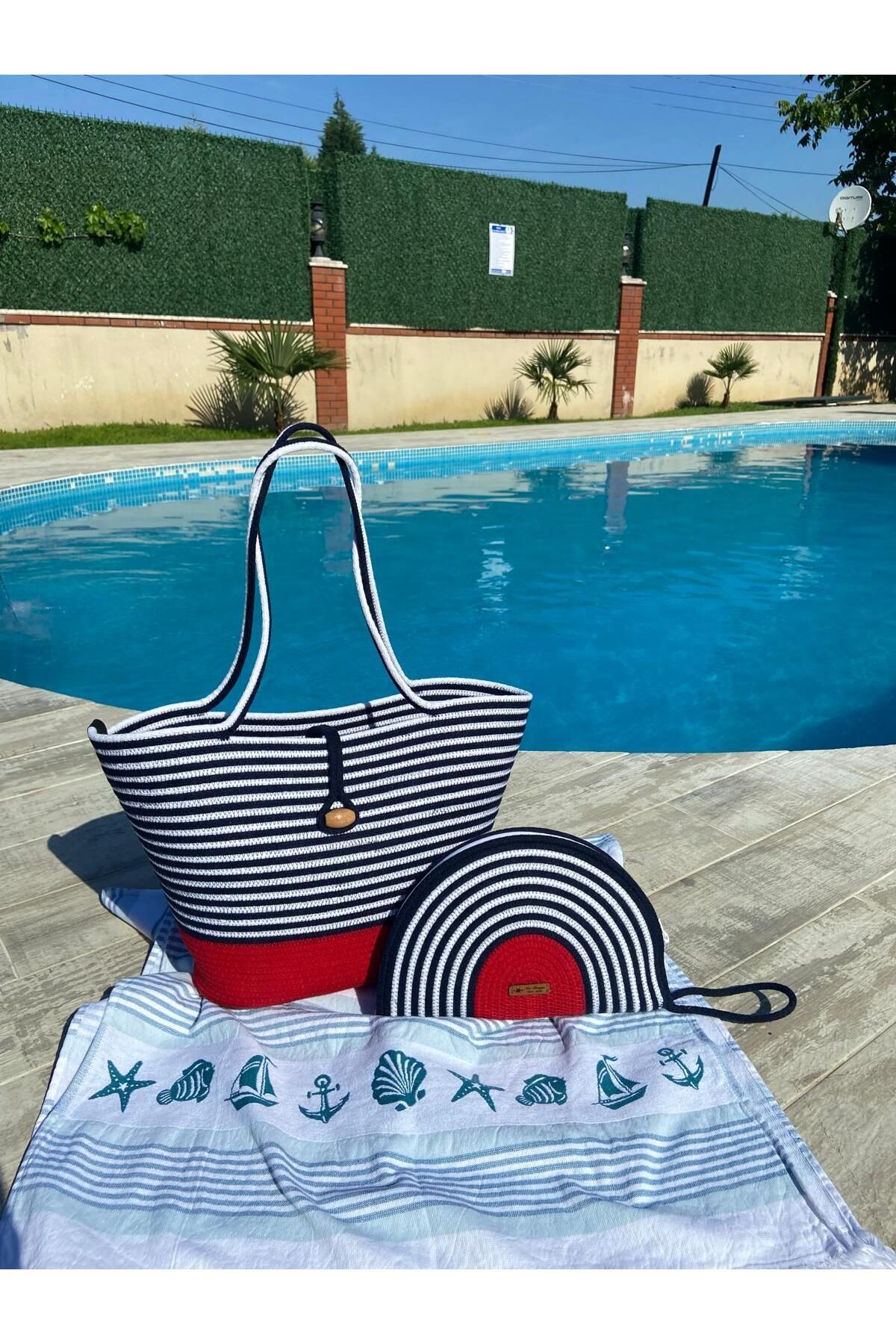 Nev Desig Marine Konsept Plaj Çantası ve D Clutch Çanta 2'li Takım