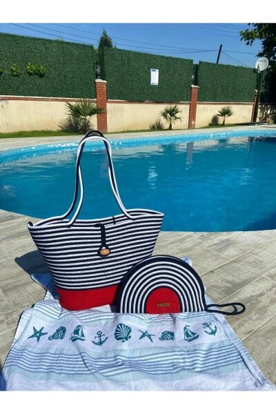 Nev Desig Marine Konsept Plaj Çantası ve D Clutch Çanta 2'li Takım