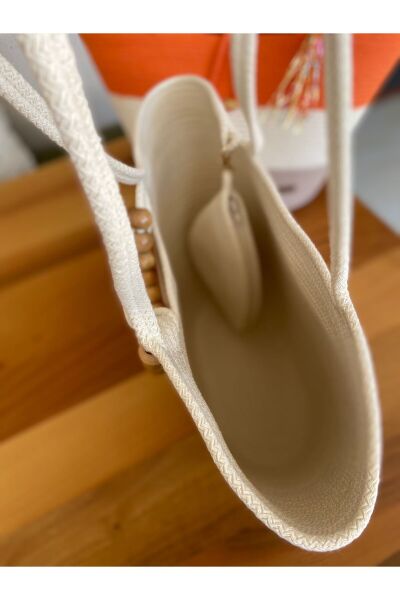 Nev Design Ahşap Boncuklu, Plaj, Günlük Çanta, Mini Cüzdanlı