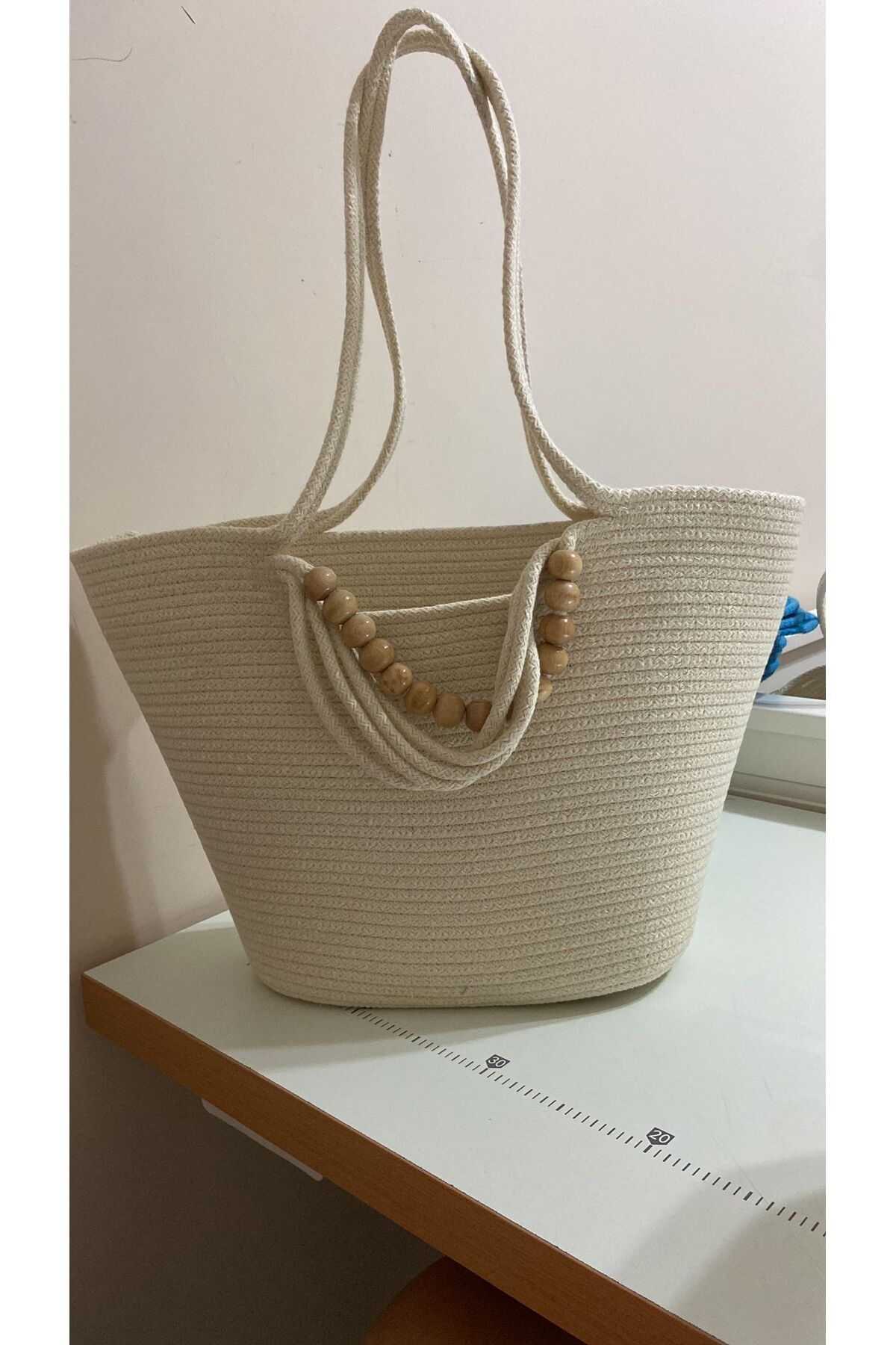 Nev Design Ahşap Boncuklu, Plaj, Günlük Çanta, Mini Cüzdanlı