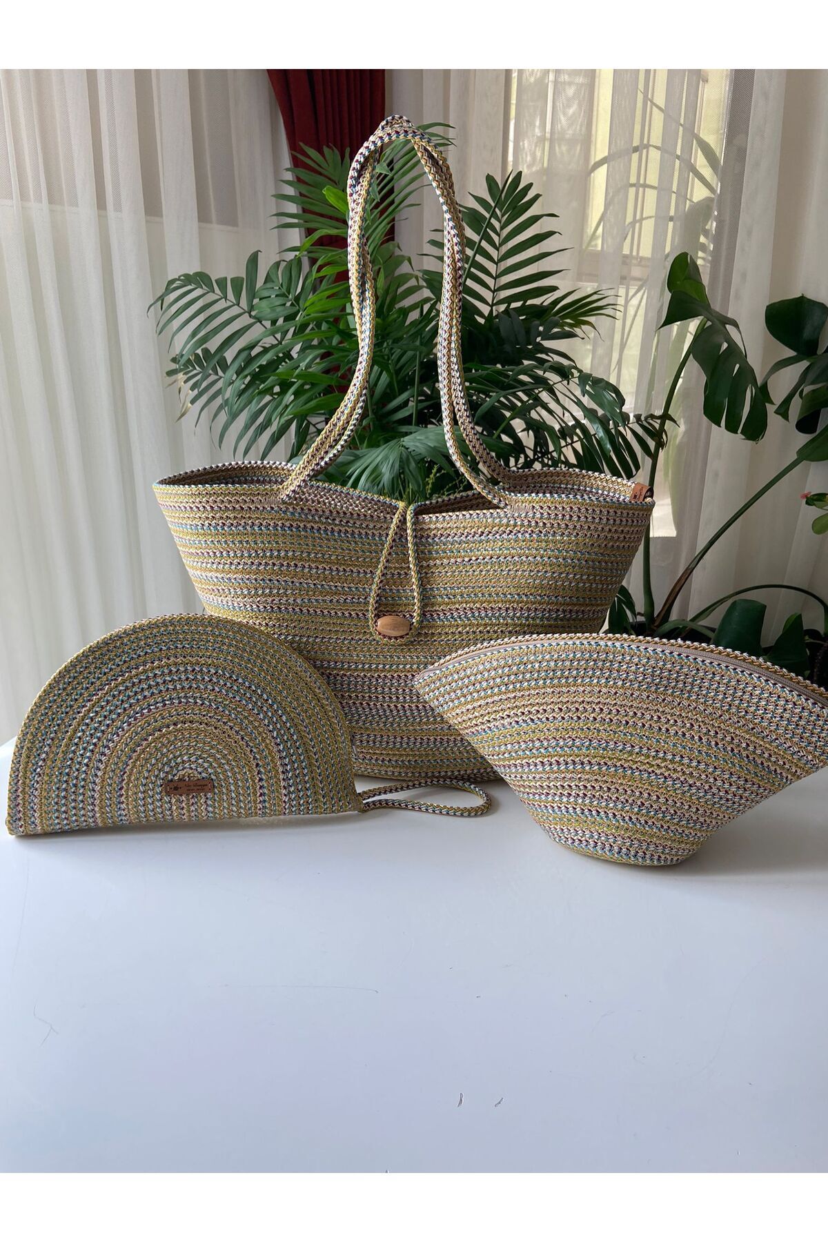 Nev Design Renkli Degradeli Plaj Çantası, D-Clutch ve V-Clutch Çanta 3'lü Set