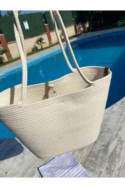 Nev Design Transfer Baskılı Krem Renk Plaj Çantası, Love