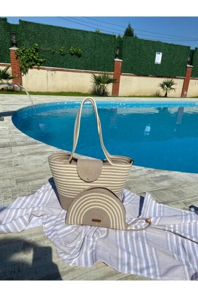 Nev Design Krem Bej Renk Plaj Çantası Takımı
