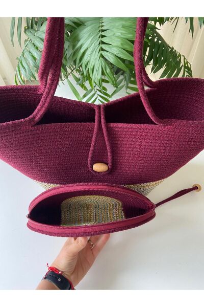 Nev Design 2'li Plaj Çantası & D Clutch Çanta, Degradeli Bordo