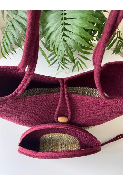 Nev Design 2'li Plaj Çantası & D Clutch Çanta, Degradeli Bordo