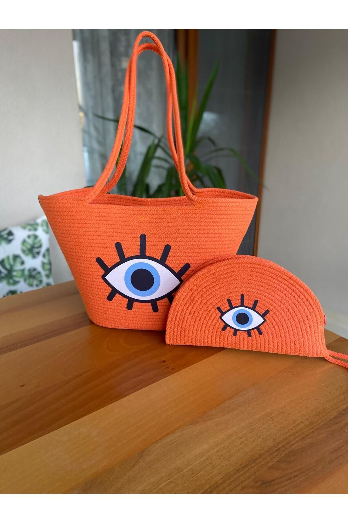 Nev Design 2'li Plaj Çantası ve D-Clucth Çanta Takımı, Turuncu