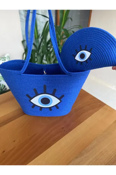 Nev Design 2'li Plaj Çantası ve D-Clucth Çanta Takımı, Saks Mavi