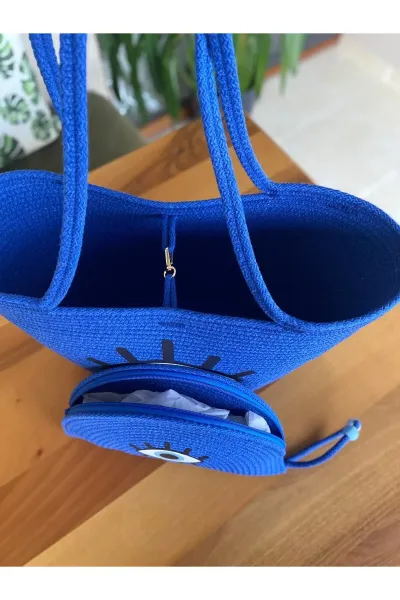 Nev Design 2'li Plaj Çantası ve D-Clucth Çanta Takımı, Saks Mavi