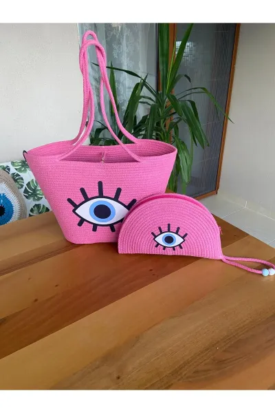 Nev Design 2'li Plaj Çantası ve D-Clucth Çanta Takımı, Pembe