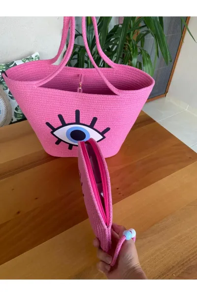 Nev Design 2'li Plaj Çantası ve D-Clucth Çanta Takımı, Pembe