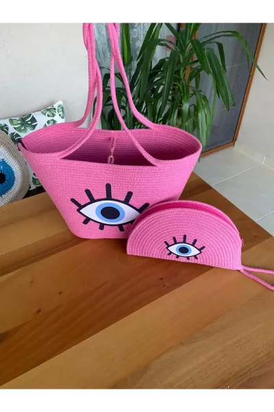Nev Design 2'li Plaj Çantası ve D-Clucth Çanta Takımı, Pembe