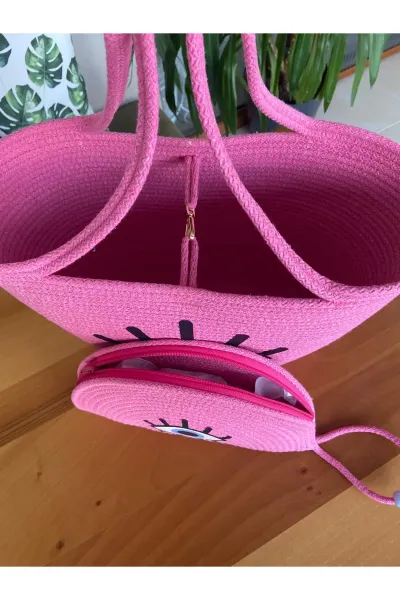 Nev Design 2'li Plaj Çantası ve D-Clucth Çanta Takımı, Pembe
