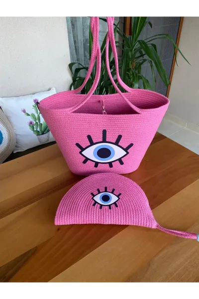 Nev Design 2'li Plaj Çantası ve D-Clucth Çanta Takımı, Pembe