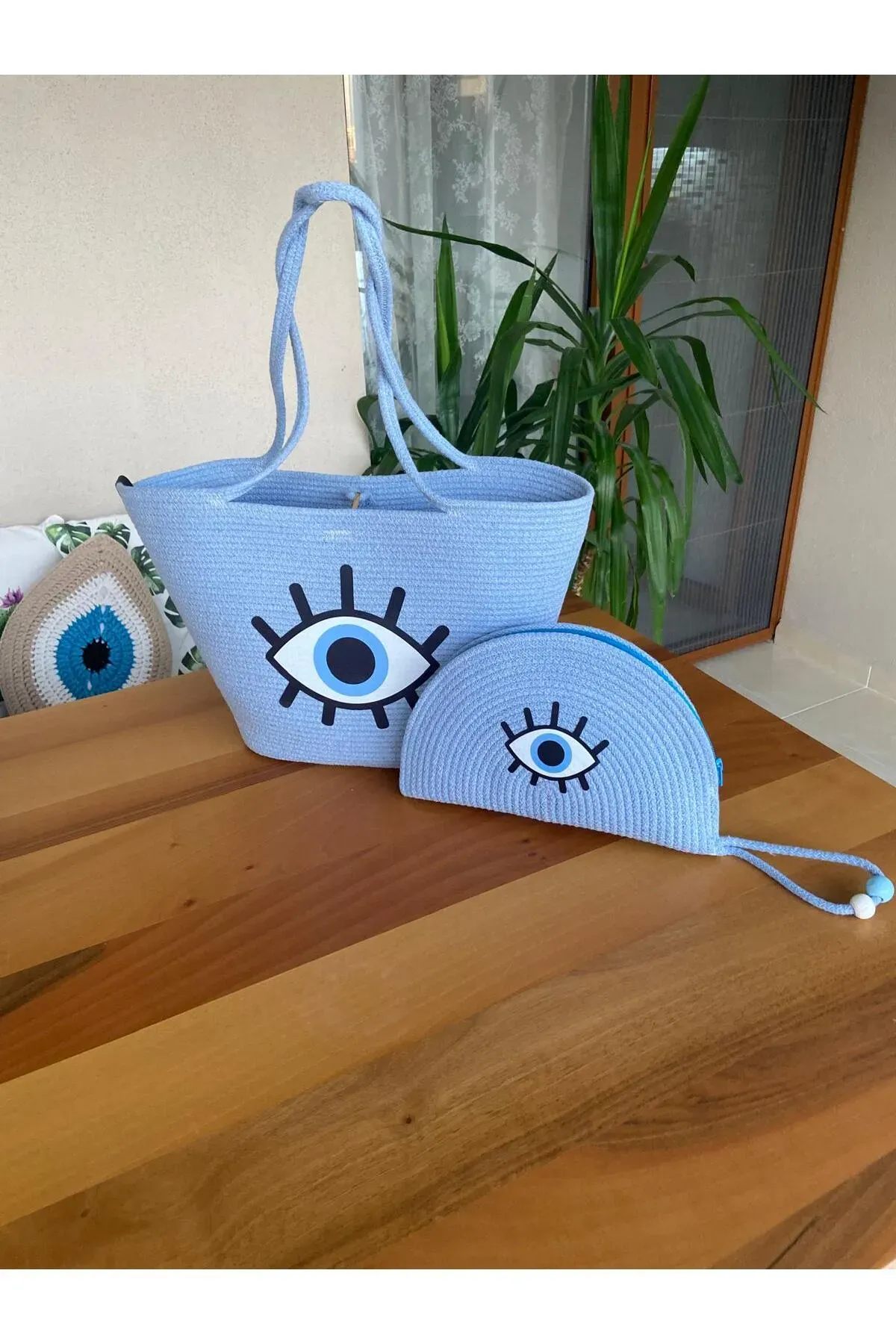 Nev Design 2'li Plaj Çantası ve D-Clucth Çanta Takımı, Mavi