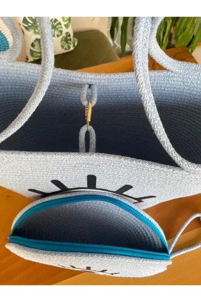 Nev Design 2'li Plaj Çantası ve D-Clucth Çanta Takımı, Mavi