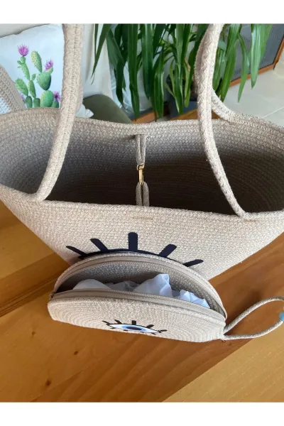 Nev Design 2'li Plaj Çantası ve D-Clucth Çanta Takımı, Bej