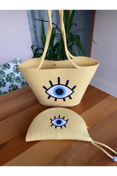 Nev Design 2'li Plaj Çantası ve D-Clucth Çanta Takımı, Sarı
